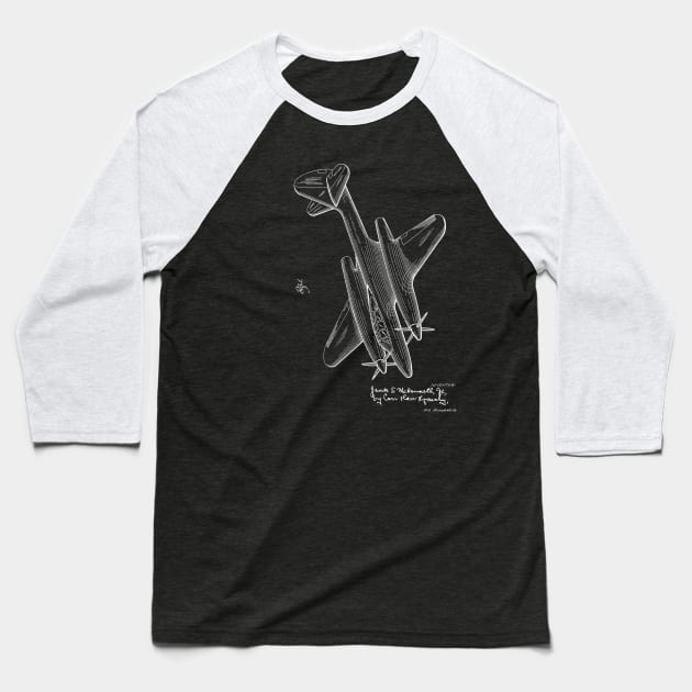 pursuit airplane Vintage Patent Hand Drawing Baseball T-Shirt by TheYoungDesigns